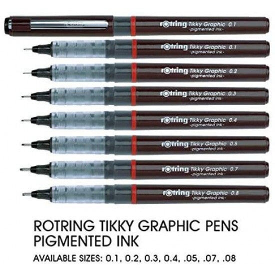 Rotring | Tikky | Graphic Fineliner | Black Pigmented Lightfast | Pack of 12pieces | 0.5mm