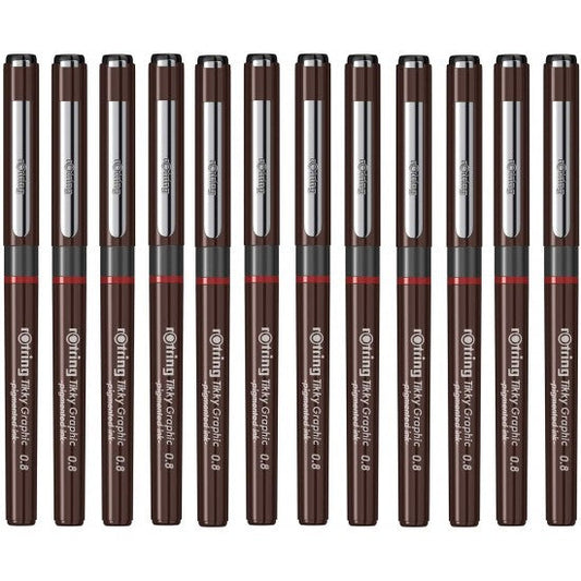 Rotring | Tikky | Graphic Fineliner | Black Pigment Lightfast | Pack of 12pieces | 0.8mm