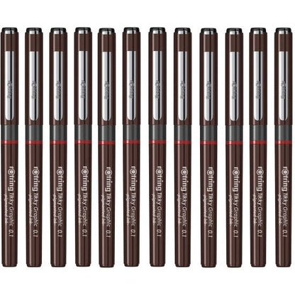 Rotring | Tikky | Graphic Fineliner | Black Pigmented Lightfast | Pack of 12pieces | 0.1mm