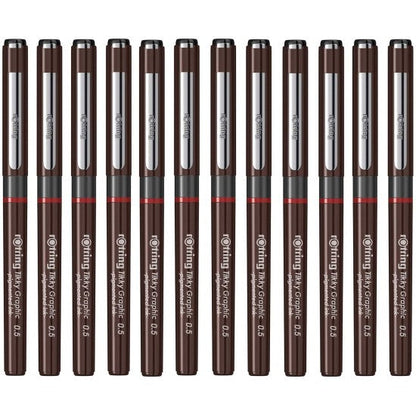 Rotring | Tikky | Graphic Fineliner | Black Pigmented Lightfast | Pack of 12pieces | 0.5mm