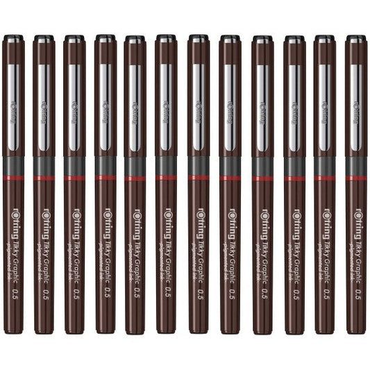 Rotring | Tikky | Graphic Fineliner | Black Pigmented Lightfast | Pack of 12pieces | 0.5mm
