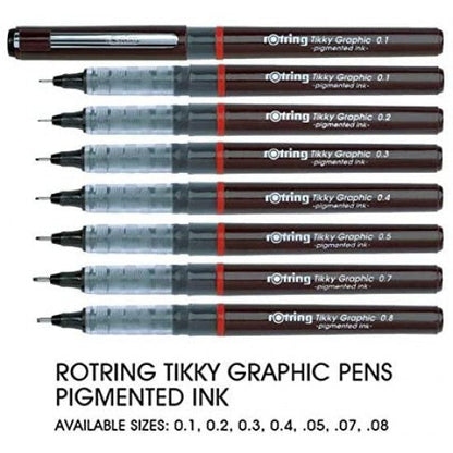 Rotring | Tikky | Graphic Fineliner | Black Pigmented Lightfast | Pack of 12pieces | 0.5mm