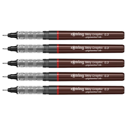 Rotring | Tikky | Graphic Fineliner | Black Pigment Lightfast | 0.3mm | 5 Pen Set